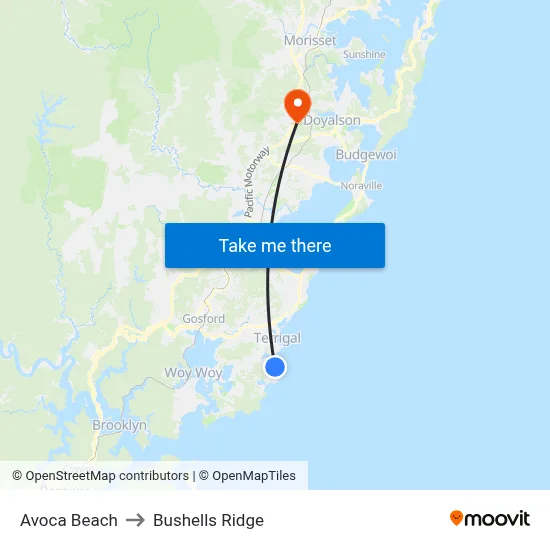 Avoca Beach to Bushells Ridge map