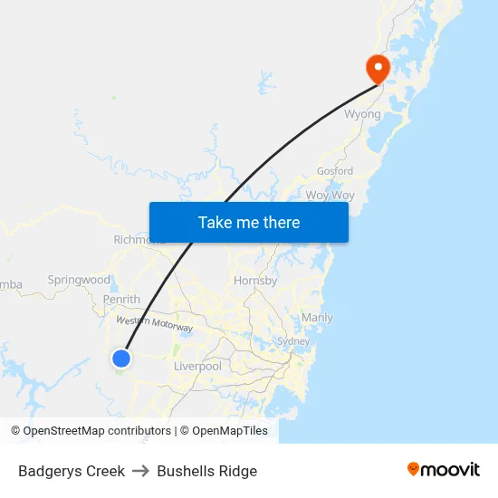 Badgerys Creek to Bushells Ridge map