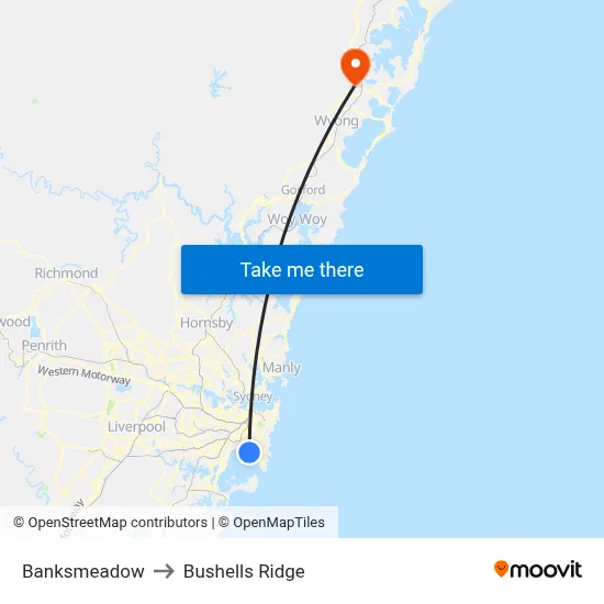 Banksmeadow to Bushells Ridge map