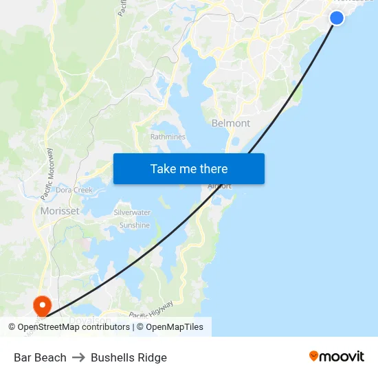 Bar Beach to Bushells Ridge map