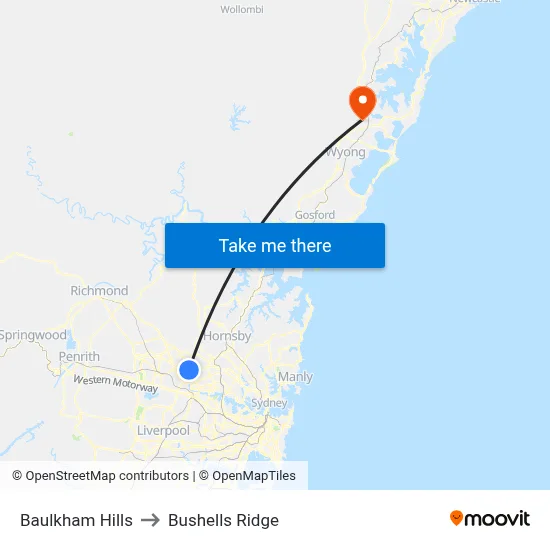 Baulkham Hills to Bushells Ridge map