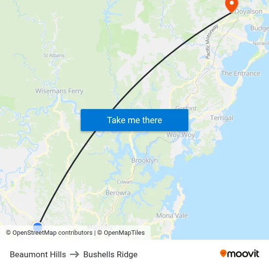 Beaumont Hills to Bushells Ridge map