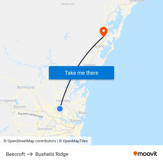 Beecroft to Bushells Ridge map