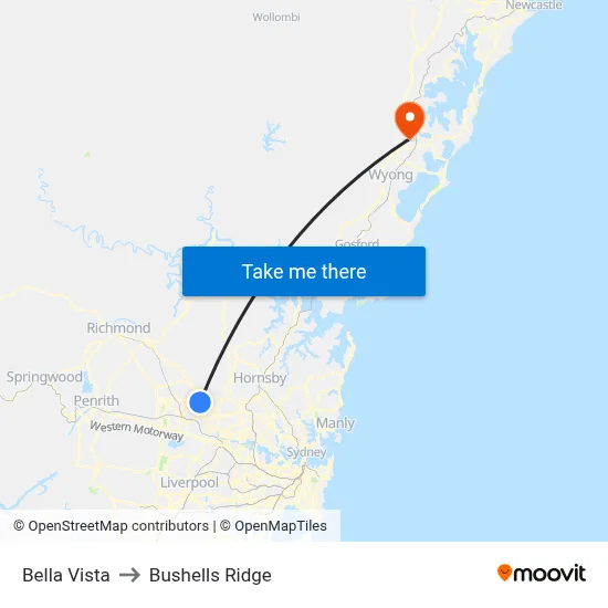 Bella Vista to Bushells Ridge map