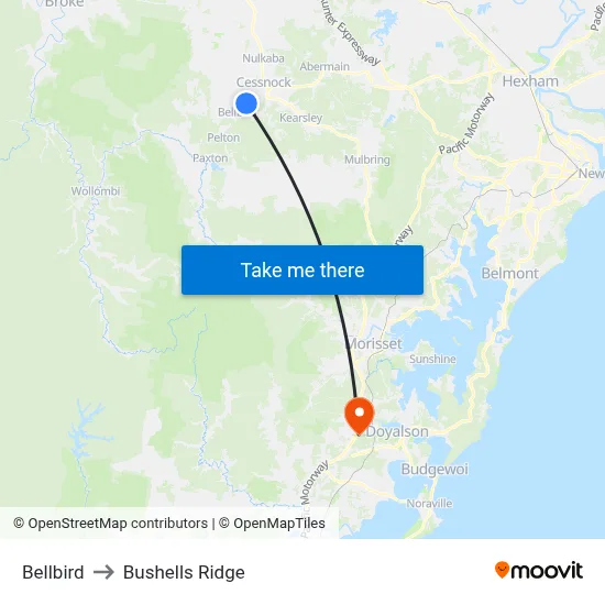 Bellbird to Bushells Ridge map