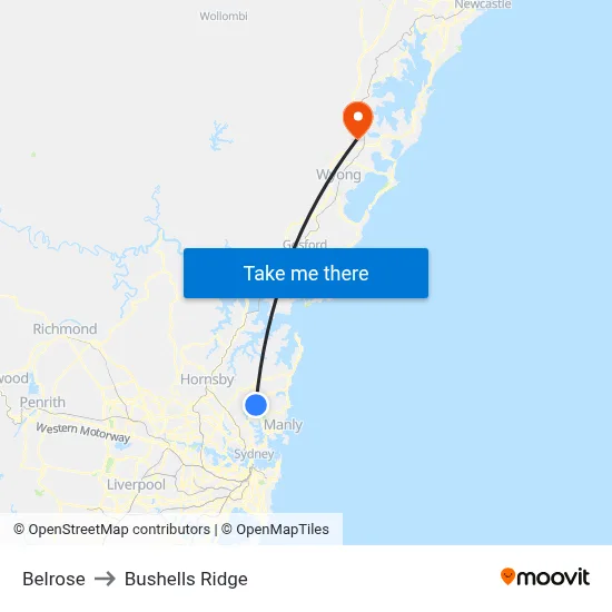 Belrose to Bushells Ridge map