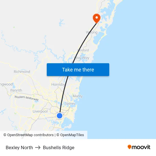 Bexley North to Bushells Ridge map