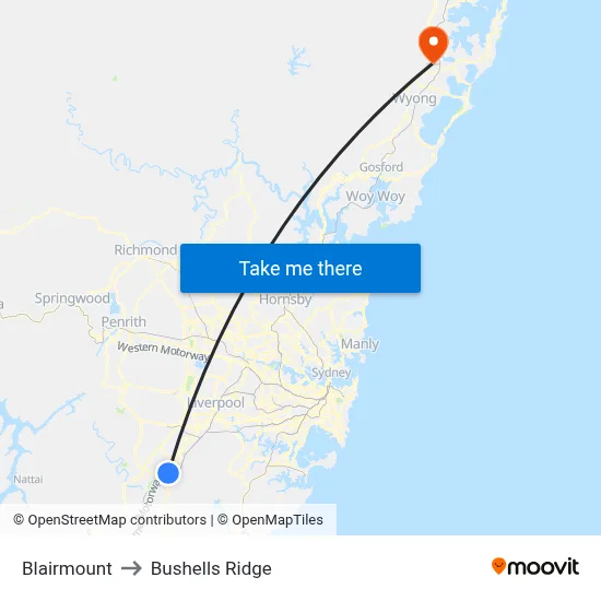 Blairmount to Bushells Ridge map