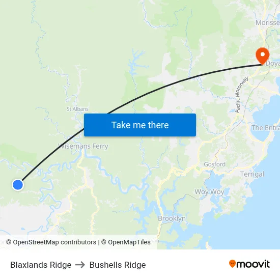 Blaxlands Ridge to Bushells Ridge map