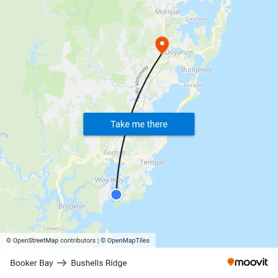 Booker Bay to Bushells Ridge map
