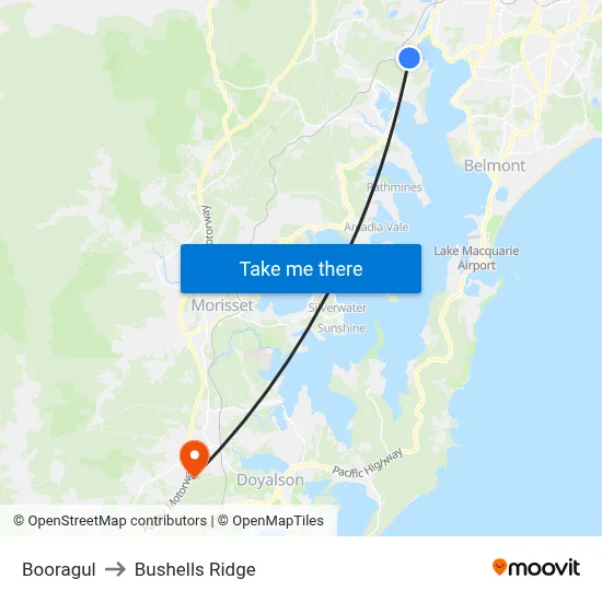 Booragul to Bushells Ridge map