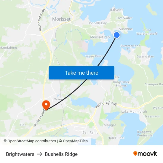 Brightwaters to Bushells Ridge map