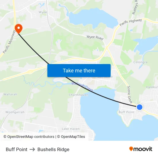Buff Point to Bushells Ridge map