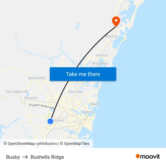 Busby to Bushells Ridge map
