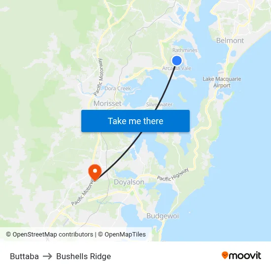 Buttaba to Bushells Ridge map