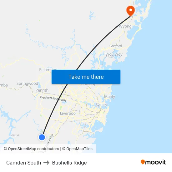 Camden South to Bushells Ridge map