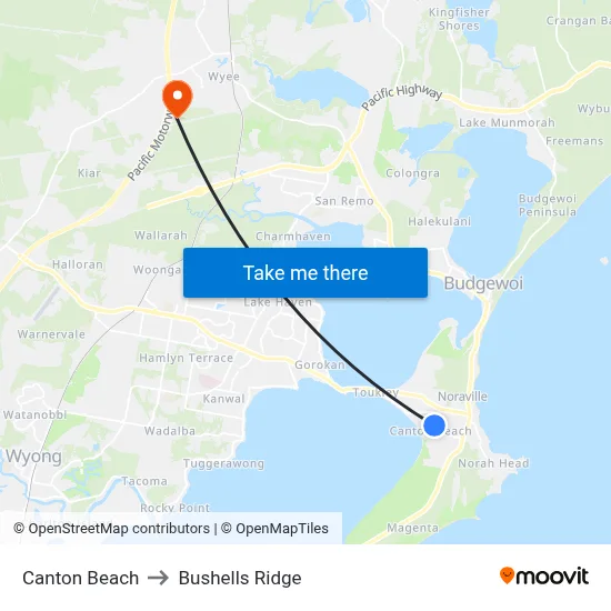 Canton Beach to Bushells Ridge map