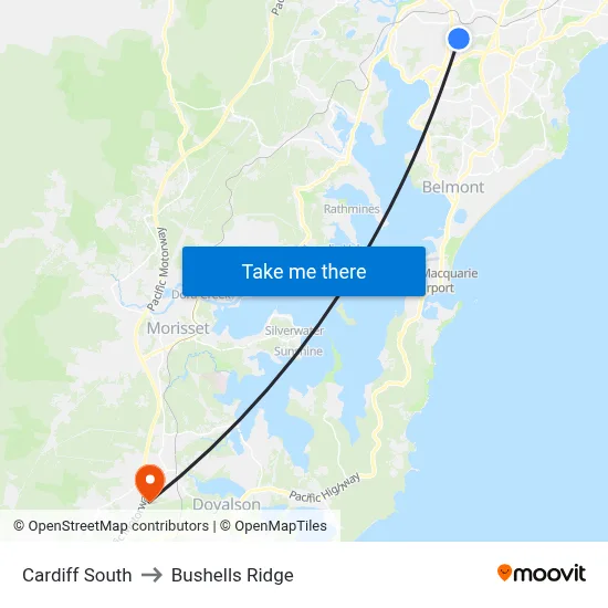 Cardiff South to Bushells Ridge map