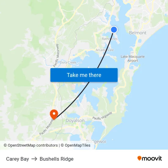 Carey Bay to Bushells Ridge map