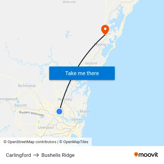 Carlingford to Bushells Ridge map