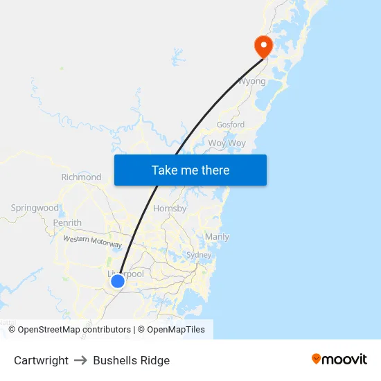 Cartwright to Bushells Ridge map