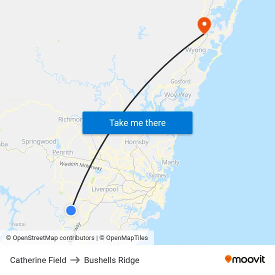 Catherine Field to Bushells Ridge map