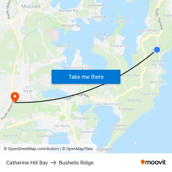 Catherine Hill Bay to Bushells Ridge map