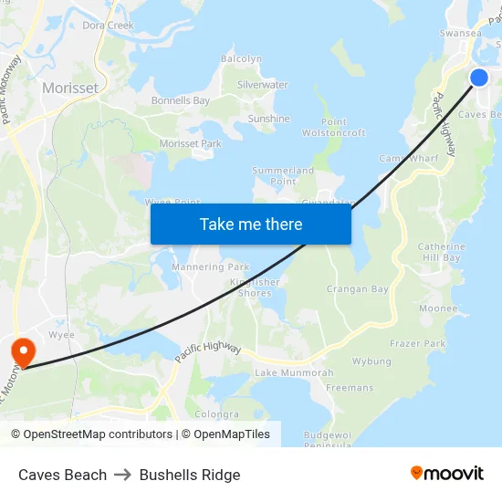 Caves Beach to Bushells Ridge map