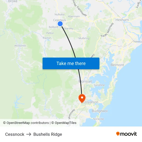 Cessnock to Bushells Ridge map