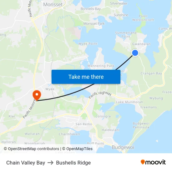 Chain Valley Bay to Bushells Ridge map