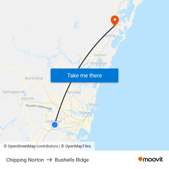 Chipping Norton to Bushells Ridge map