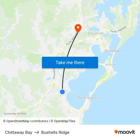 Chittaway Bay to Bushells Ridge map