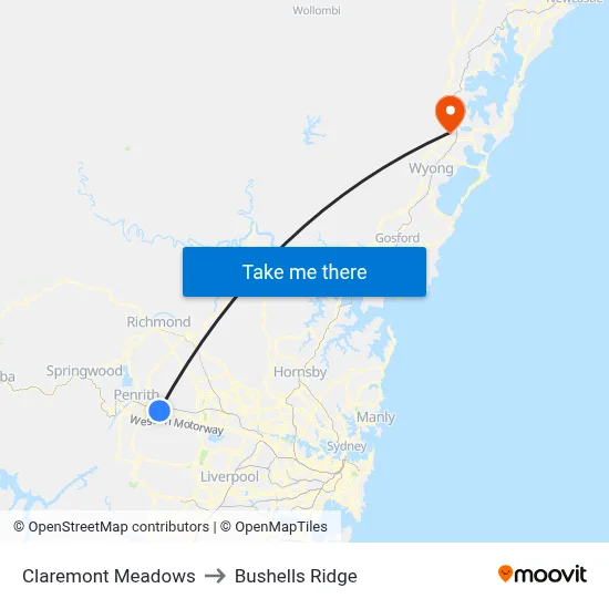 Claremont Meadows to Bushells Ridge map