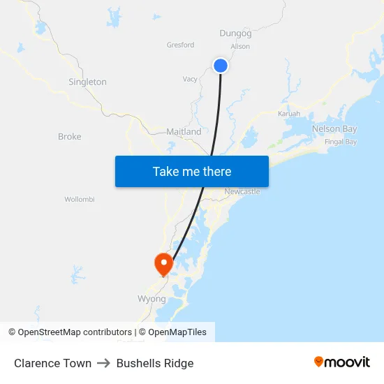 Clarence Town to Bushells Ridge map