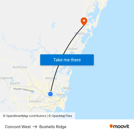 Concord West to Bushells Ridge map
