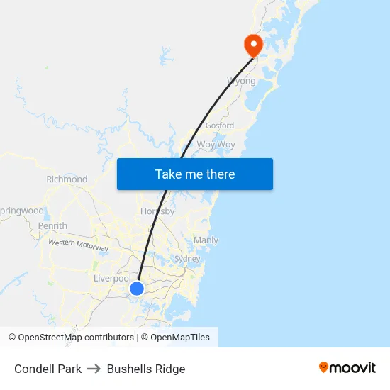 Condell Park to Bushells Ridge map
