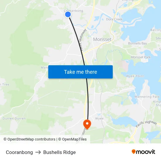 Cooranbong to Bushells Ridge map