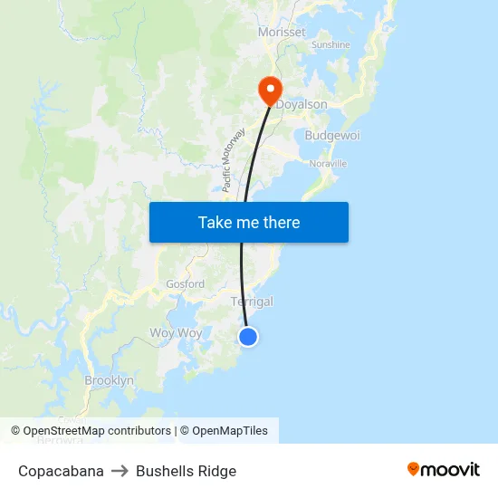 Copacabana to Bushells Ridge map