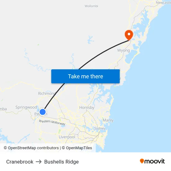 Cranebrook to Bushells Ridge map