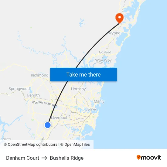 Denham Court to Bushells Ridge map