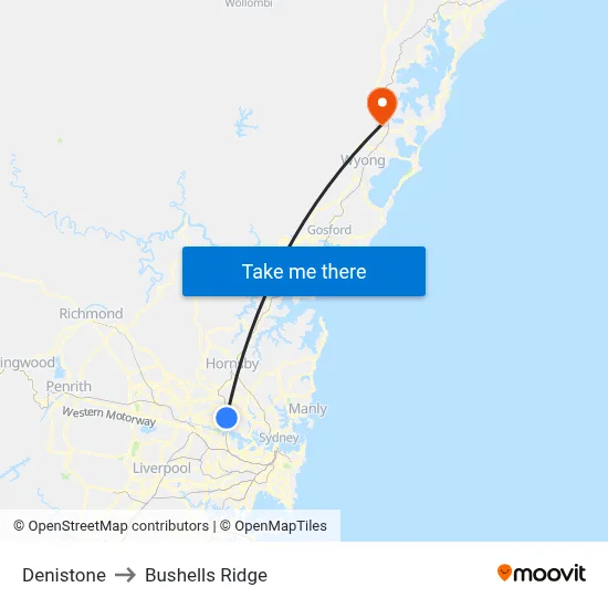 Denistone to Bushells Ridge map