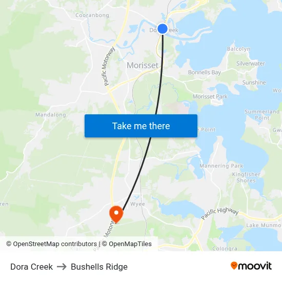 Dora Creek to Bushells Ridge map
