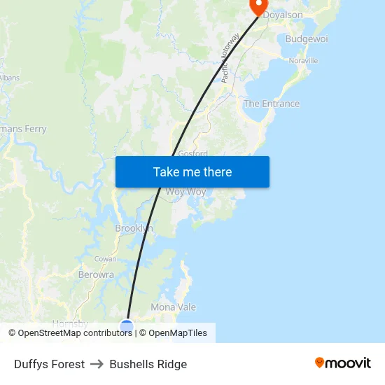 Duffys Forest to Bushells Ridge map