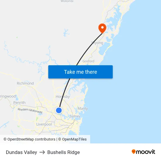 Dundas Valley to Bushells Ridge map