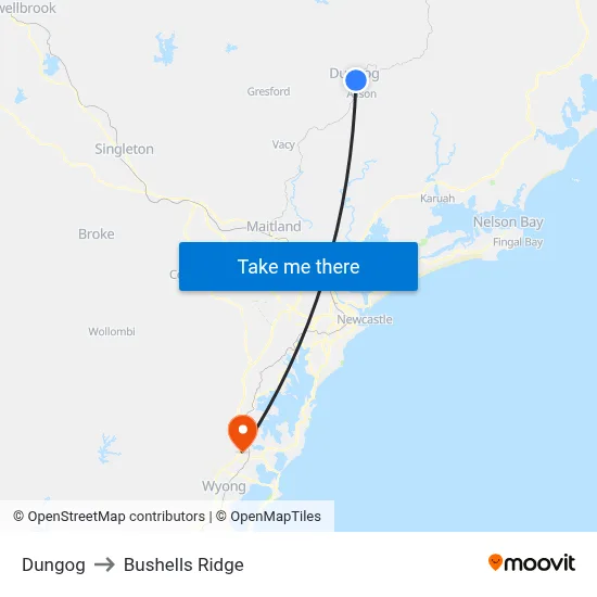 Dungog to Bushells Ridge map