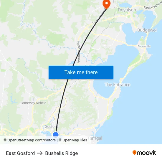 East Gosford to Bushells Ridge map