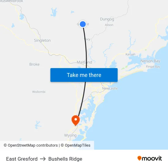 East Gresford to Bushells Ridge map
