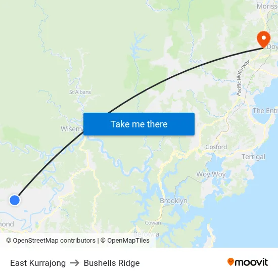 East Kurrajong to Bushells Ridge map