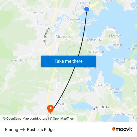 Eraring to Bushells Ridge map