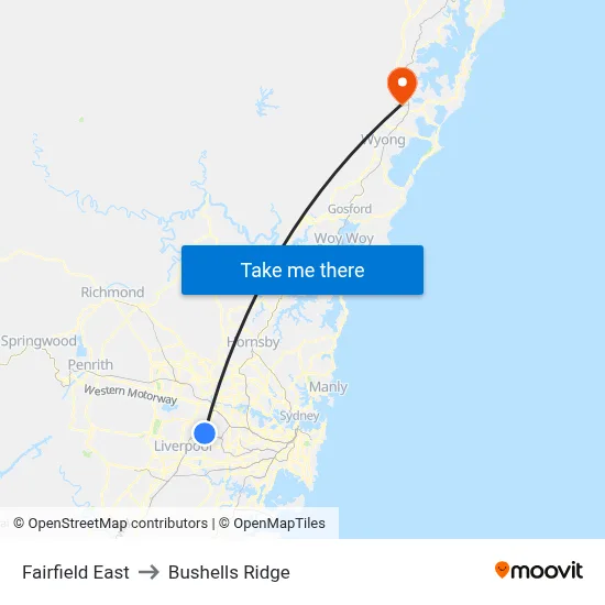 Fairfield East to Bushells Ridge map